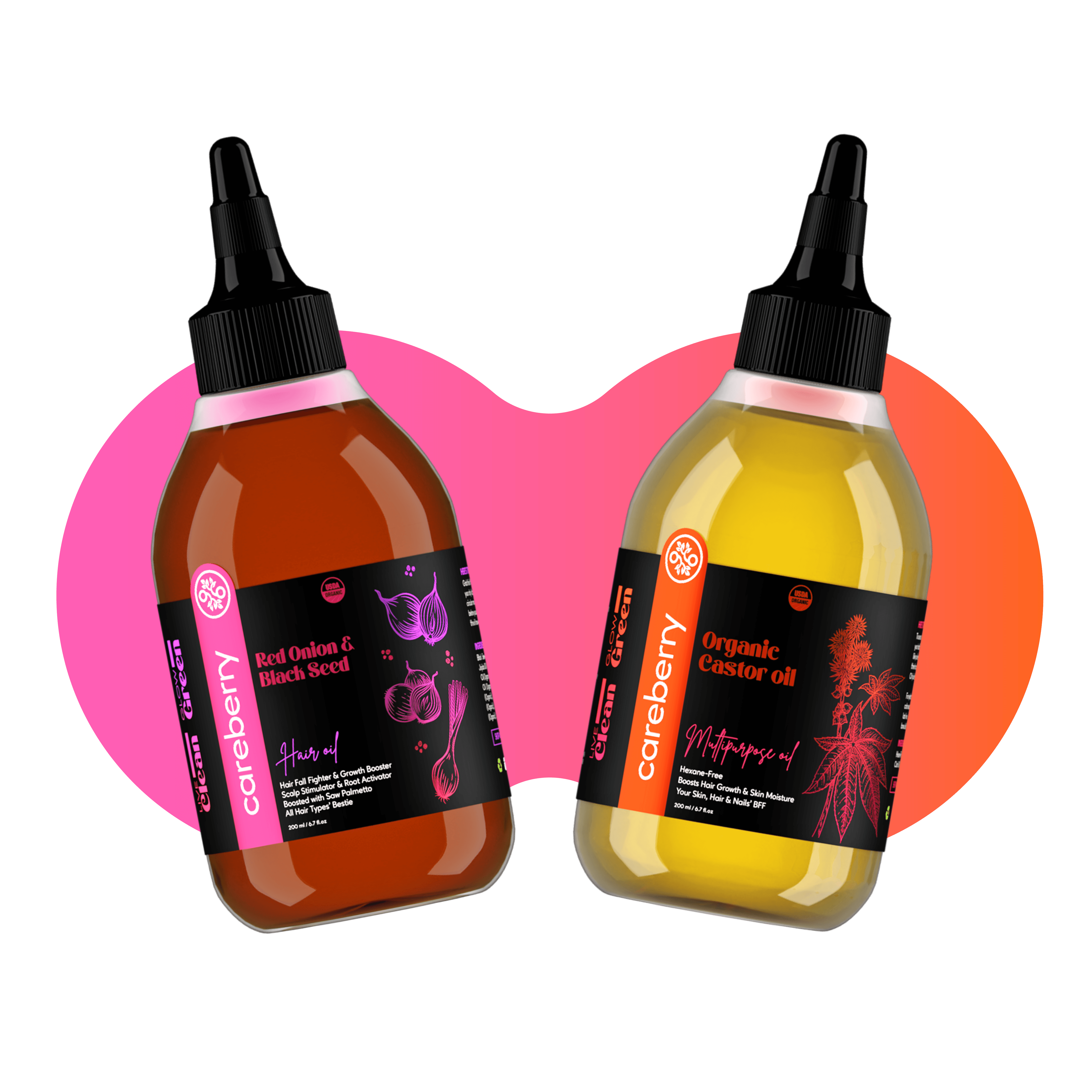 Organic Castor & Red Onion Hair Oil Combo (200ml Each)