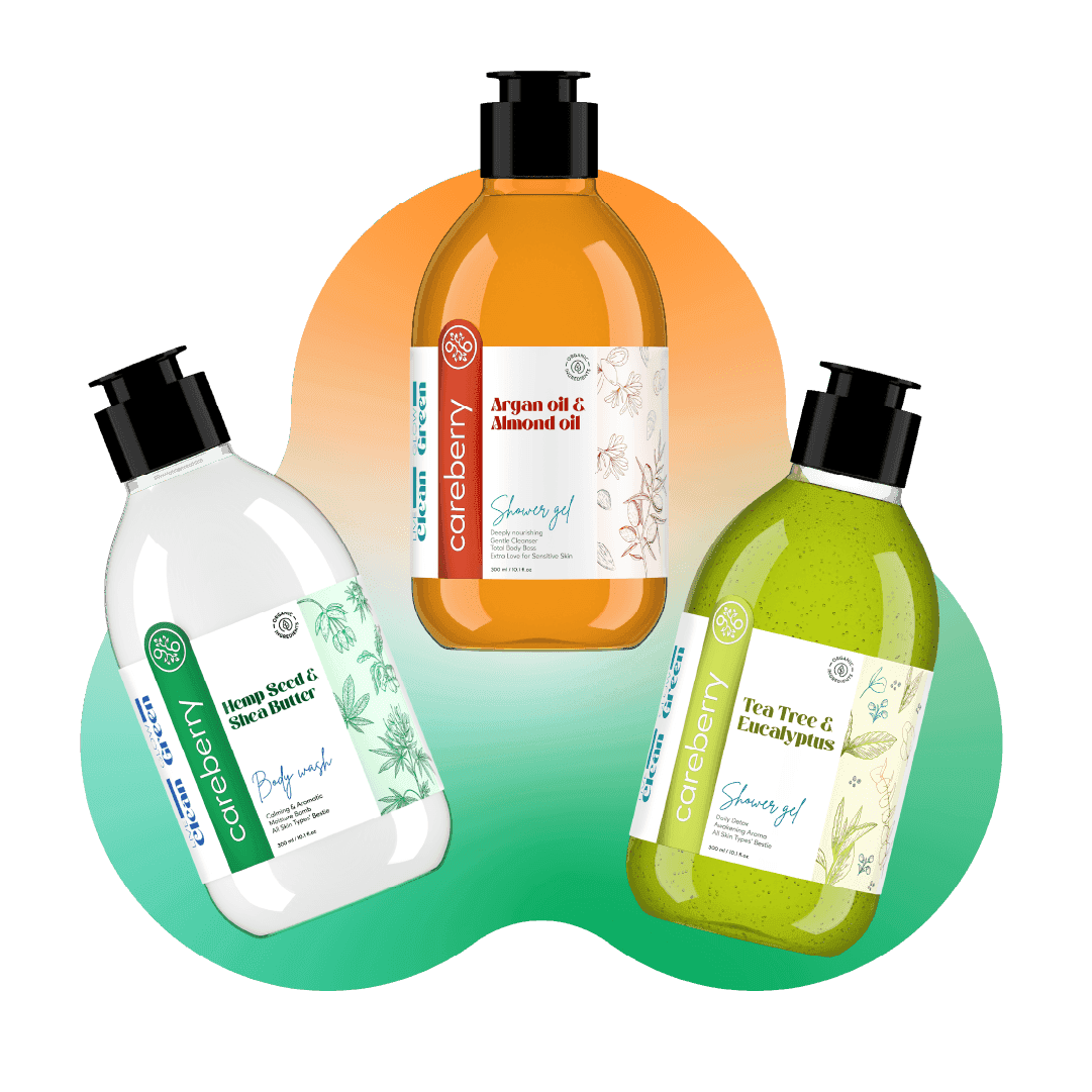 Nourishing Body Wash Collection – Hemp Seed, Tea Tree & Eucalyptus, Argan & Almond (Set of 3, 300ml Each)